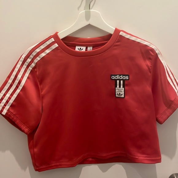 Adidas Orange Satin Cropped Short Sleeve - Picture 1 of 5